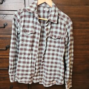 Carhartt Brown and Light Blue Plaid Button-Up Shirt